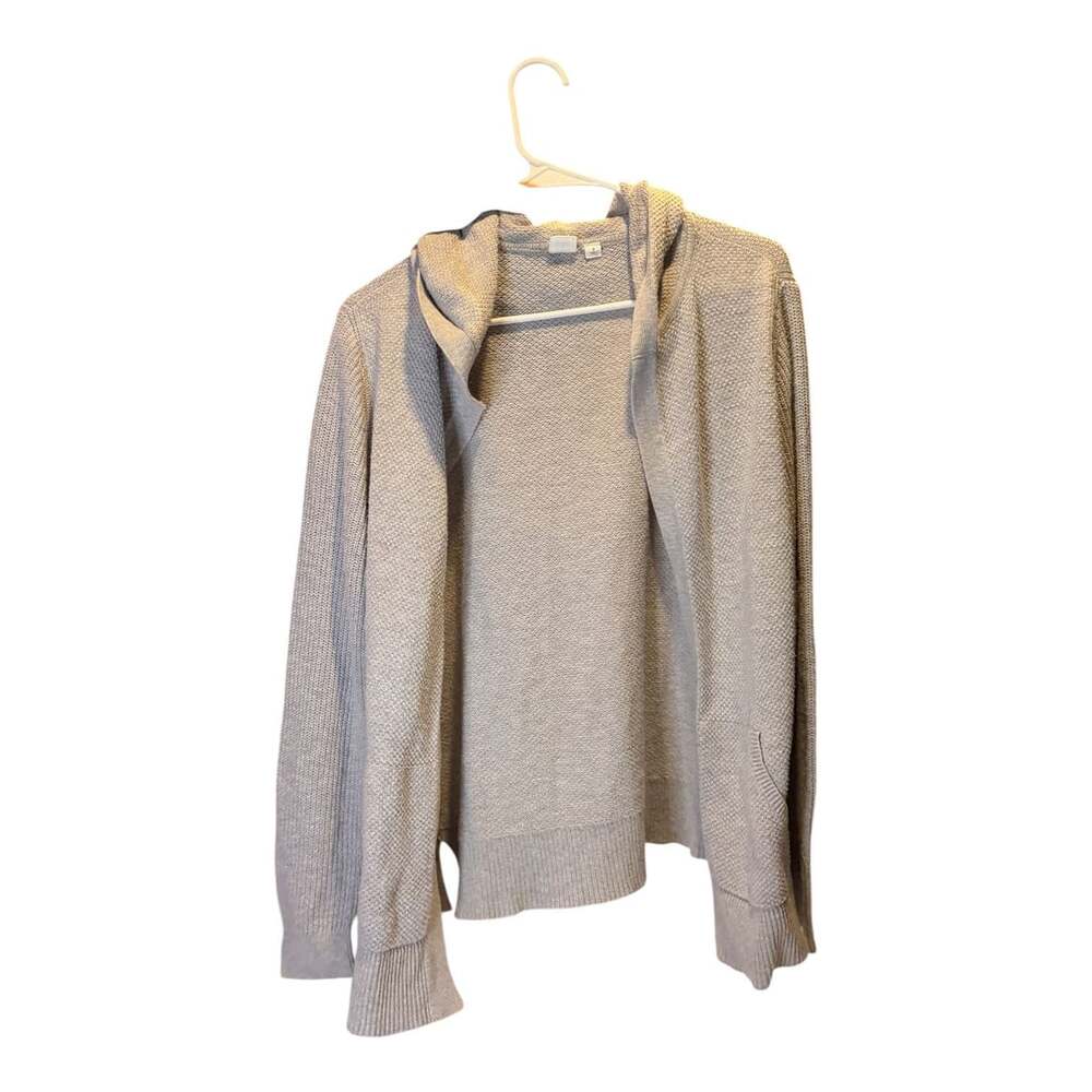 Gap Hooded Open Cardigan Sweater Size S Gray Textured Knit Pockets